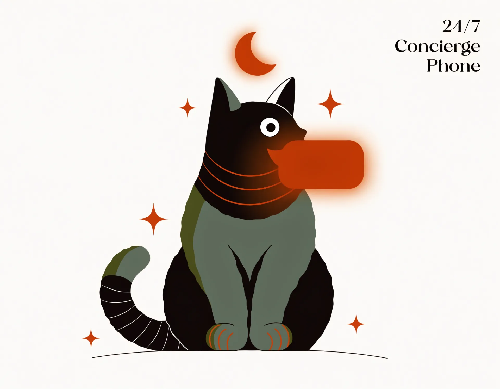 Illustration: a pet receives a gentle 24/7 concierge text message confirmation